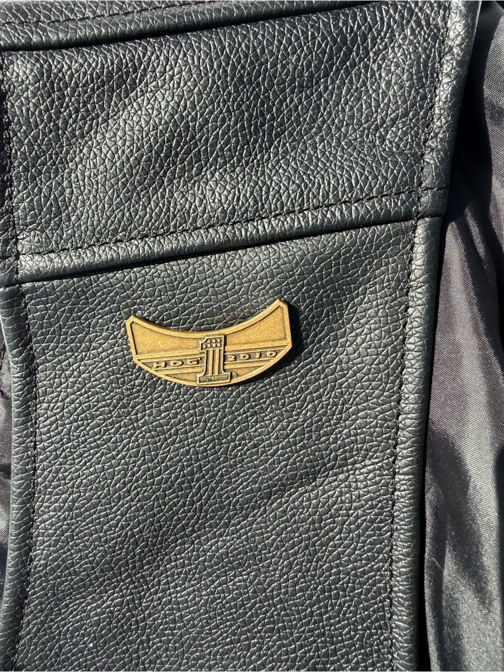 Harley-Davidson Black Leather Snap Vest with Orange Logo